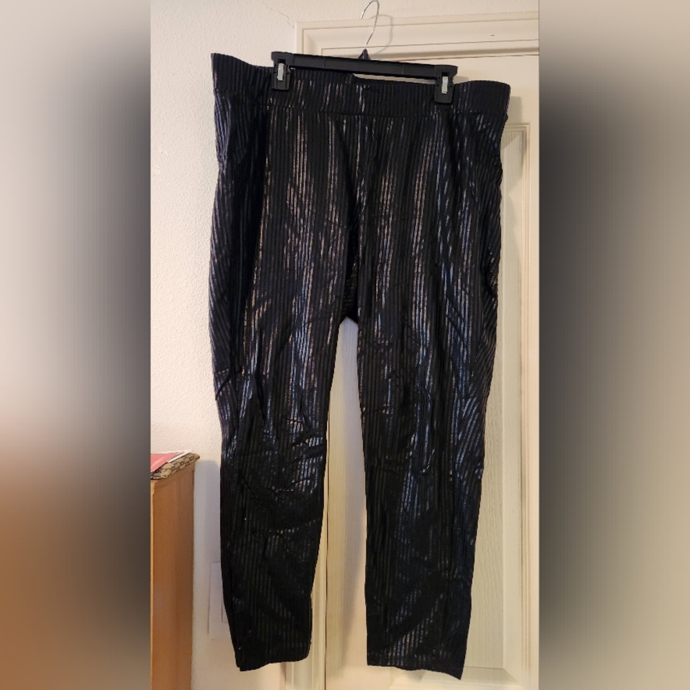 Torrid Shiny Black Striped Dress Legging Pants Size 3
